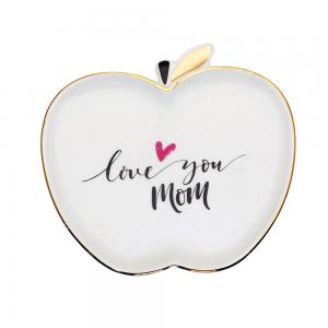 Hot sale golden apple design ceramic ring trinket dish jewelry display tray 