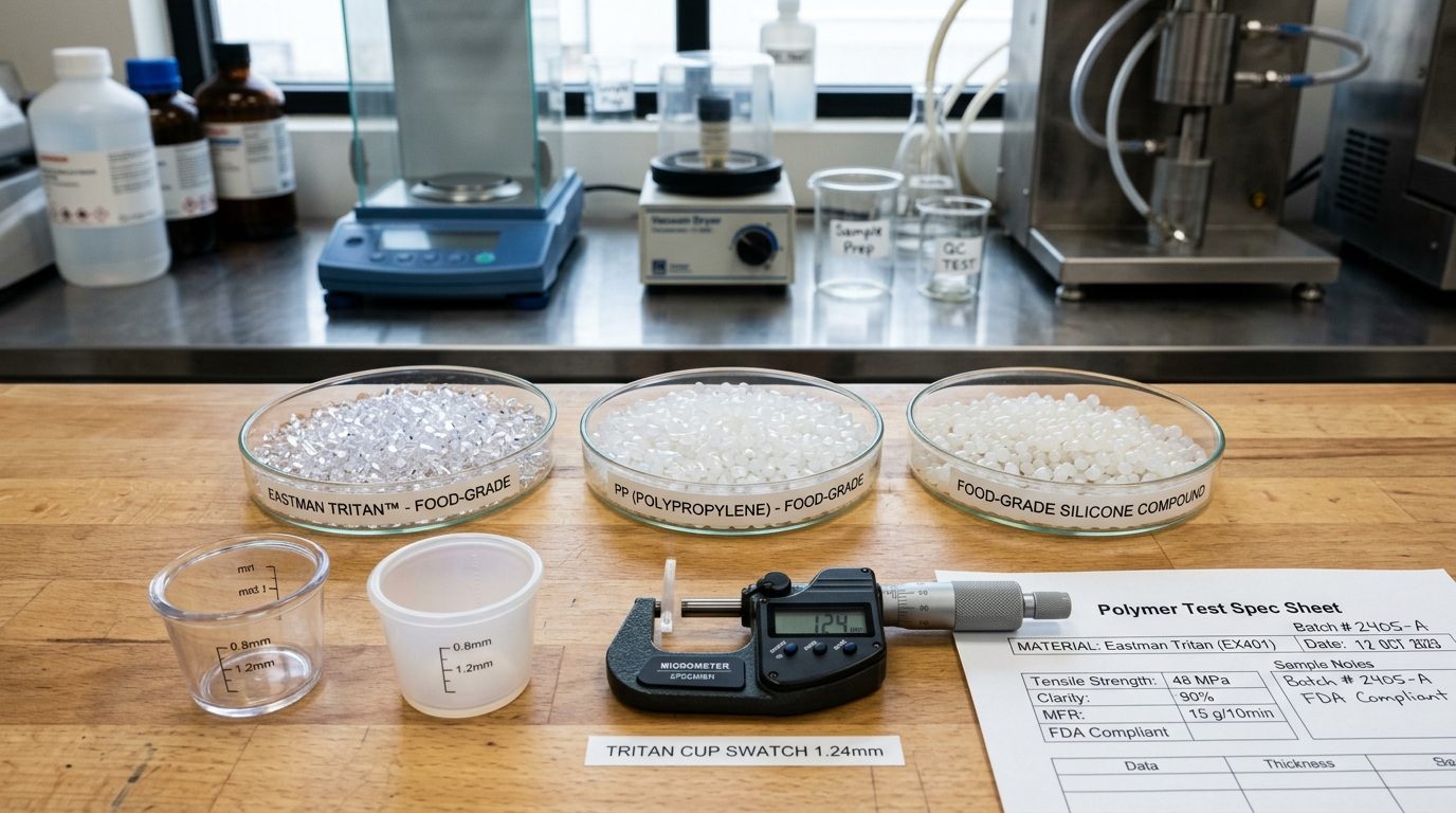 Plastic resins and drinkware samples for material selection