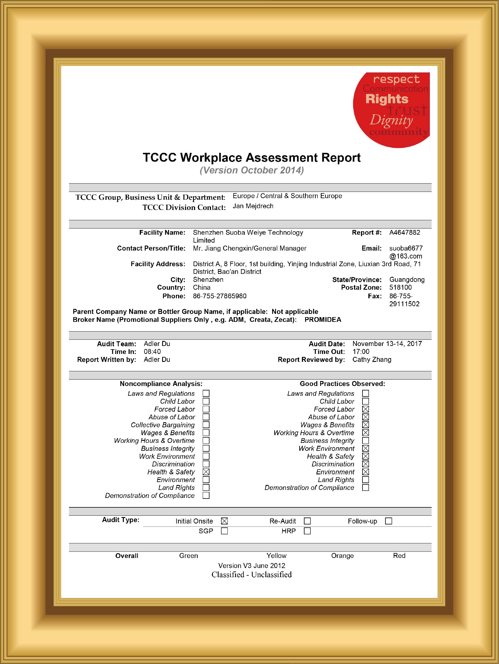 Global brand workplace social compliance assessment