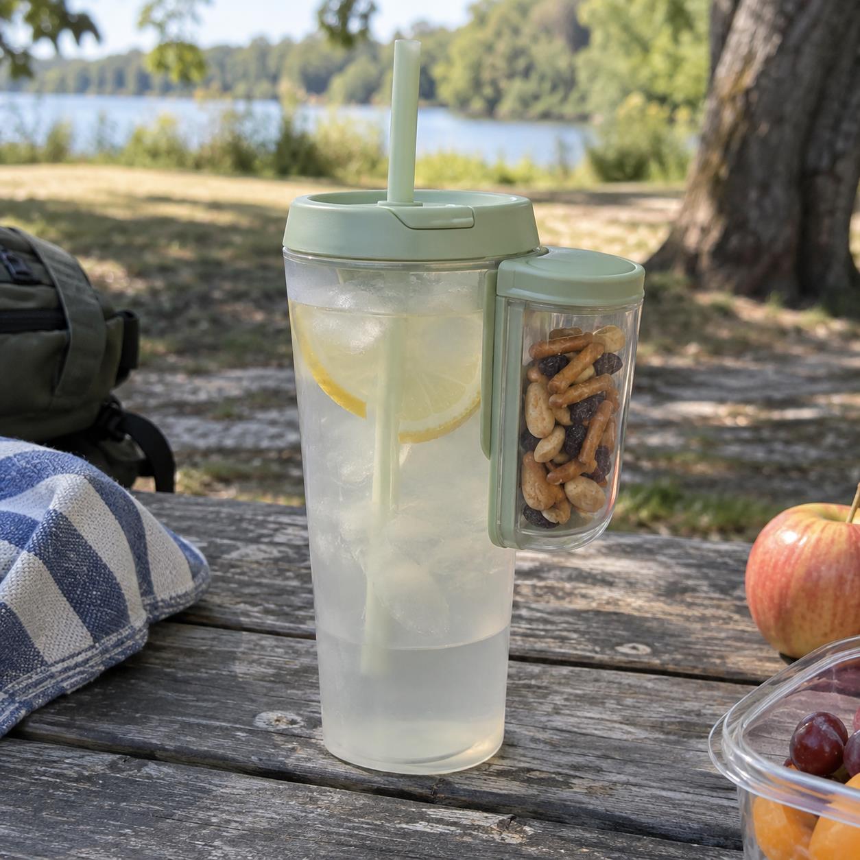 Illustrative concept of Cup with Snack Compartment