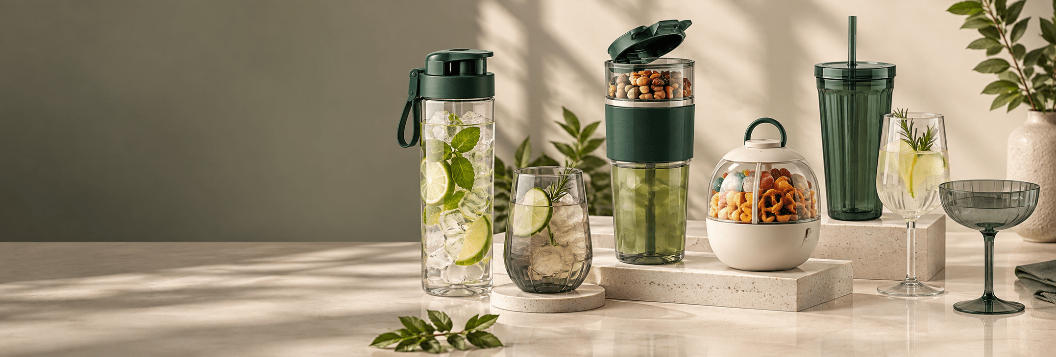 Distinctive plastic drinkware and food-container product range