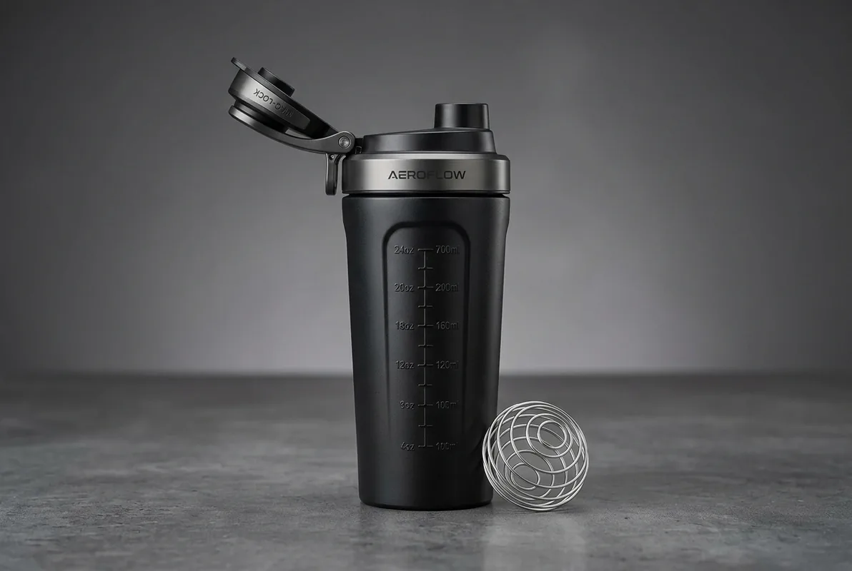 Proprietary fitness shaker cup with magnetic cap
