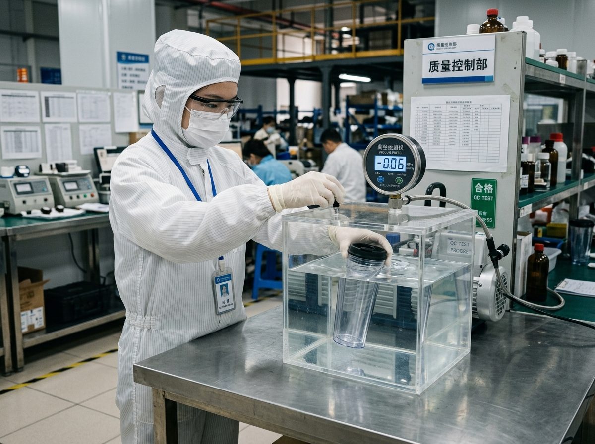 Vacuum negative pressure leak testing in laboratory chamber