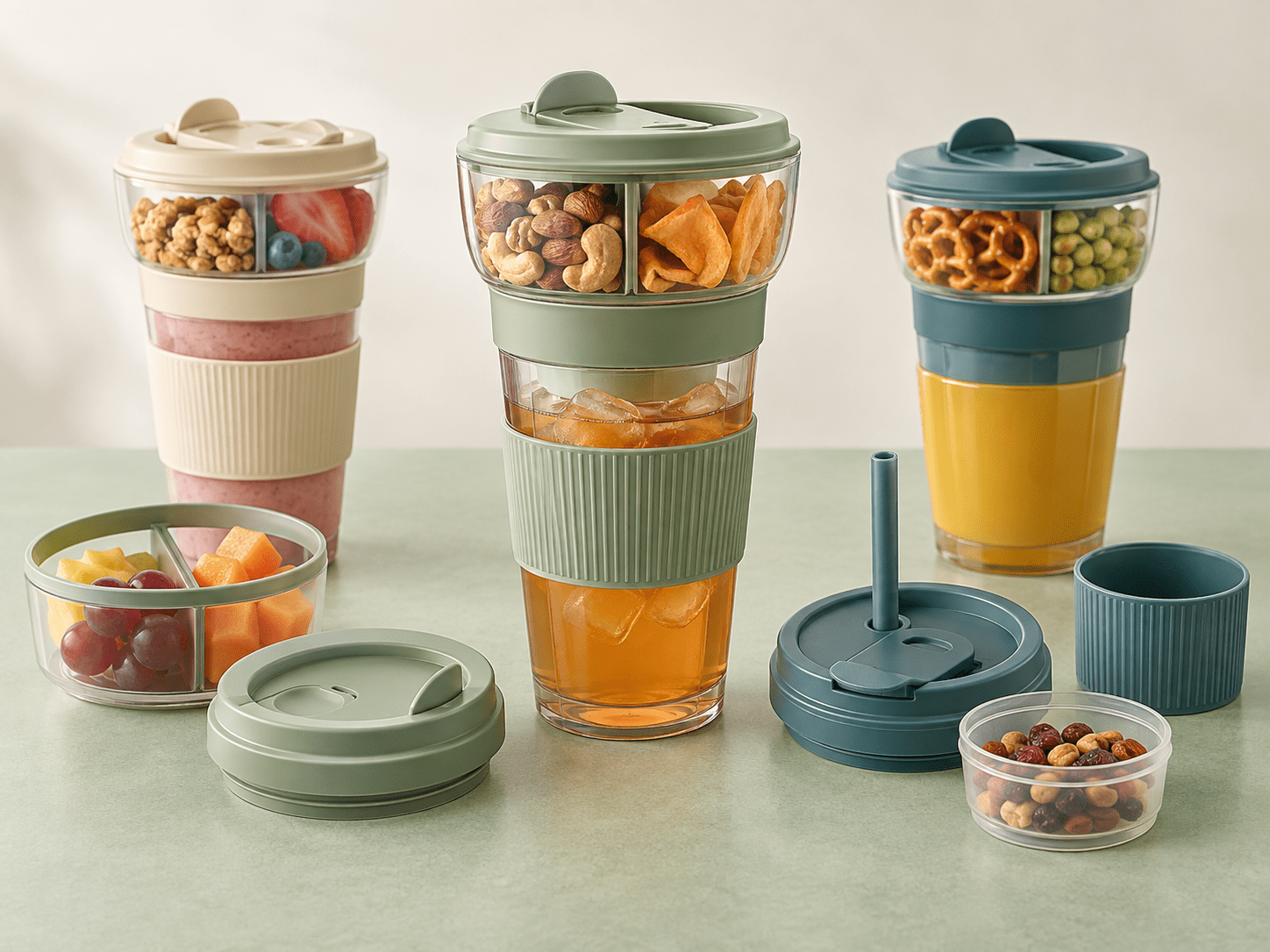 Integrated food and drink combo container system